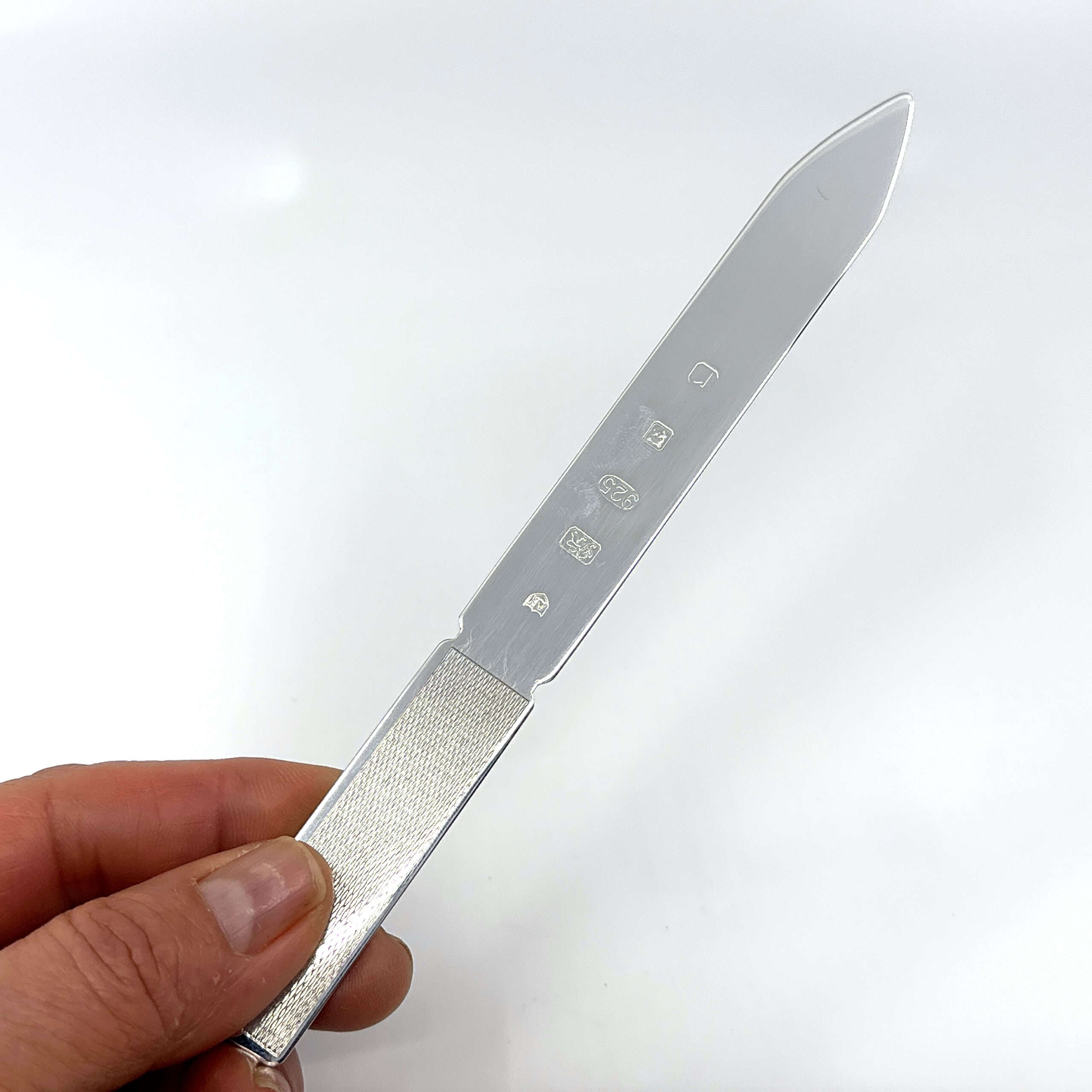 LO402 (3) Engine Turned And Feature Hallmark Paper Knife Letter Opener Finished In 925 English Hallmarked Sterling Silver