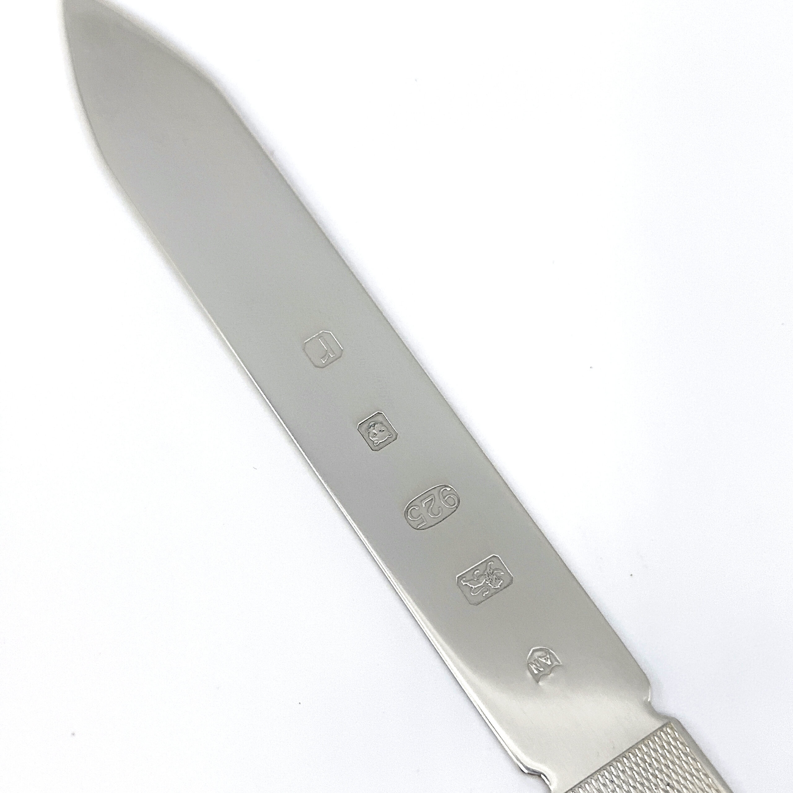 LO402 (11) Engine Turned And Feature Hallmark Paper Knife Letter Opener Finished In 925 English Hallmarked Sterling Silver