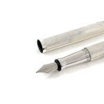 Engine Turned Fountain Pen Finished In 925 English Hallmarked Sterling Silver