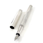 Engine Turned Fountain Pen Finished In 925 English Hallmarked Sterling Silver