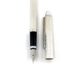 Engine Turned Wave Design Fountain Pen Finished In 925 English Hallmarked Sterling Silver