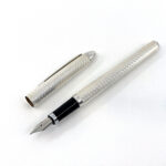 Engine Turned Wave Design Fountain Pen Finished In 925 English Hallmarked Sterling Silver