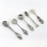 Five Piece Victorian Style Salt And Mustard Spoon Set, finished in 925 English Hallmarked Sterling Silver 5 Five Piece Victorian Style Salt And Mustard Spoon Set, finished in 925 English Hallmarked Sterling Silver