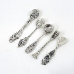 Five Piece Victorian Style Salt And Mustard Spoon Set, finished in 925 English Hallmarked Sterling Silver 6 Five Piece Victorian Style Salt And Mustard Spoon Set, finished in 925 English Hallmarked Sterling Silver