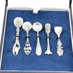 Five Piece Victorian Style Salt And Mustard Spoon Set, finished in 925 English Hallmarked Sterling Silver 10 Five Piece Victorian Style Salt And Mustard Spoon Set, finished in 925 English Hallmarked Sterling Silver