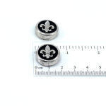 Fleur De Lys Button Covers With Black Enamel finished in 925 English Hallmarked Sterling Silver