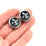 Fleur De Lys Button Covers With Black Enamel finished in 925 English Hallmarked Sterling Silver