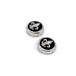 Fleur De Lys Button Covers With Black Enamel finished in 925 English Hallmarked Sterling Silver