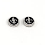 Fleur De Lys Button Covers With Black Enamel finished in 925 English Hallmarked Sterling Silver