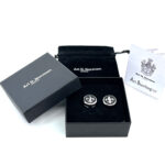 Fleur De Lys Button Covers With Black Enamel finished in 925 English Hallmarked Sterling Silver