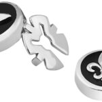 Fleur De Lys Button Covers With Black Enamel finished in 925 English Hallmarked Sterling Silver