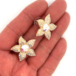 Flower Stud Earrings With Enamel And Sparkling Czech Crystals | Gold Plated