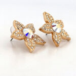 Flower Stud Earrings With Enamel And Sparkling Czech Crystals | Gold Plated