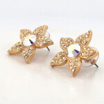 Flower Stud Earrings With Enamel And Sparkling Czech Crystals | Gold Plated