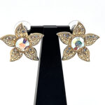 Flower Stud Earrings With Enamel And Sparkling Czech Crystals | Gold Plated