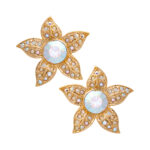Flower Stud Earrings With Enamel And Sparkling Czech Crystals | Gold Plated
