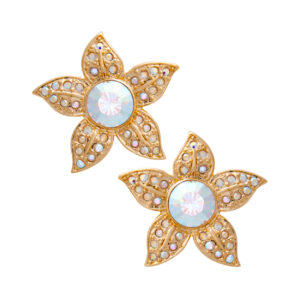 Flower Stud Earrings With Enamel And Sparkling Czech Crystals | Gold Plated