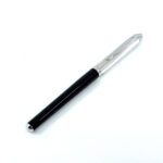 Fountain Pen With Black Acrylic And Engine Turned Finish In 925 English Hallmarked Sterling Silver