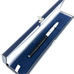 Fountain Pen With Black Acrylic And Engine Turned Finish In 925 English Hallmarked Sterling Silver