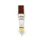 Fountain Pen With Brown Leather Detail Finished In 925 English Hallmarked Sterling Silver
