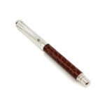 Fountain Pen With Brown Leather Detail Finished In 925 English Hallmarked Sterling Silver