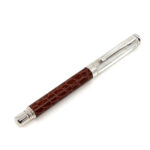 Fountain Pen With Brown Leather Detail Finished In 925 English Hallmarked Sterling Silver