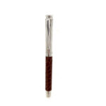Fountain Pen With Brown Leather Detail Finished In 925 English Hallmarked Sterling Silver