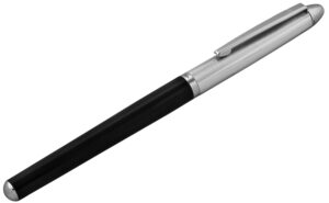 Fountain Pen With Black Acrylic And Engine Turned Finish In 925 English Hallmarked Sterling Silver