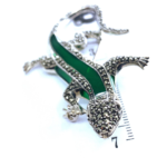 Gecko Pin Brooch Art Deco Style With Green Enamel And Marcasite Finished In 925 English Hallmarked Sterling Silver