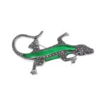 Gecko Pin Brooch Art Deco Style With Green Enamel And Marcasite Finished In 925 English Hallmarked Sterling Silver