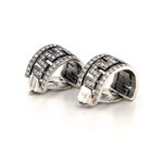 Greek Key Design Clip On Earrings With Crystal Detail Finished In 925 English Hallmarked Sterling Silver