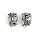 Greek Key Design Clip On Earrings With Crystal Detail Finished In 925 English Hallmarked Sterling Silver
