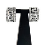 Greek Key Design Clip On Earrings With Crystal Detail Finished In 925 English Hallmarked Sterling Silver