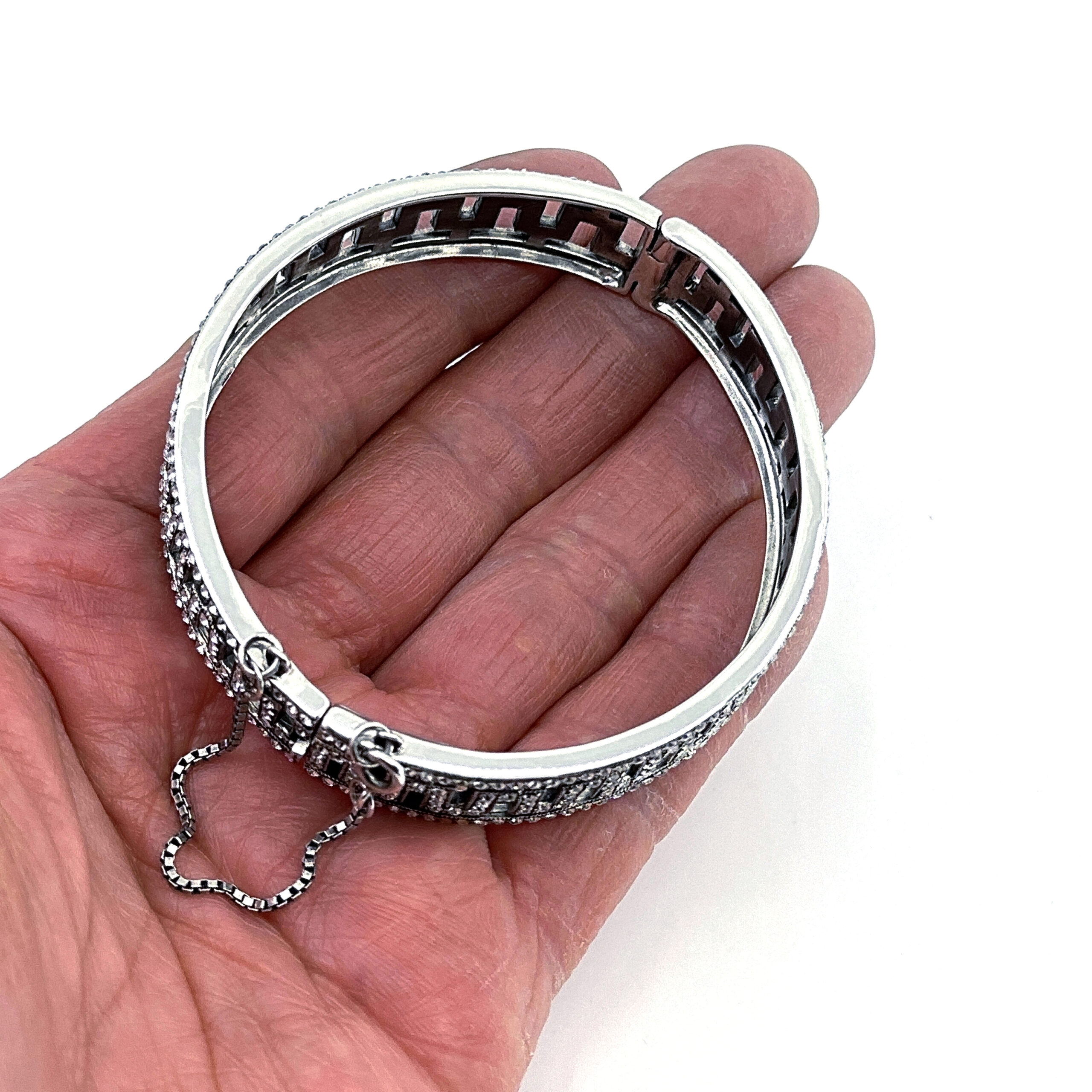 BT205 (9) Greek Key Design Cuff Bangle Art Deco Style Set With Czech Crystals Finished in 925 English Hallmarked Sterling Silver