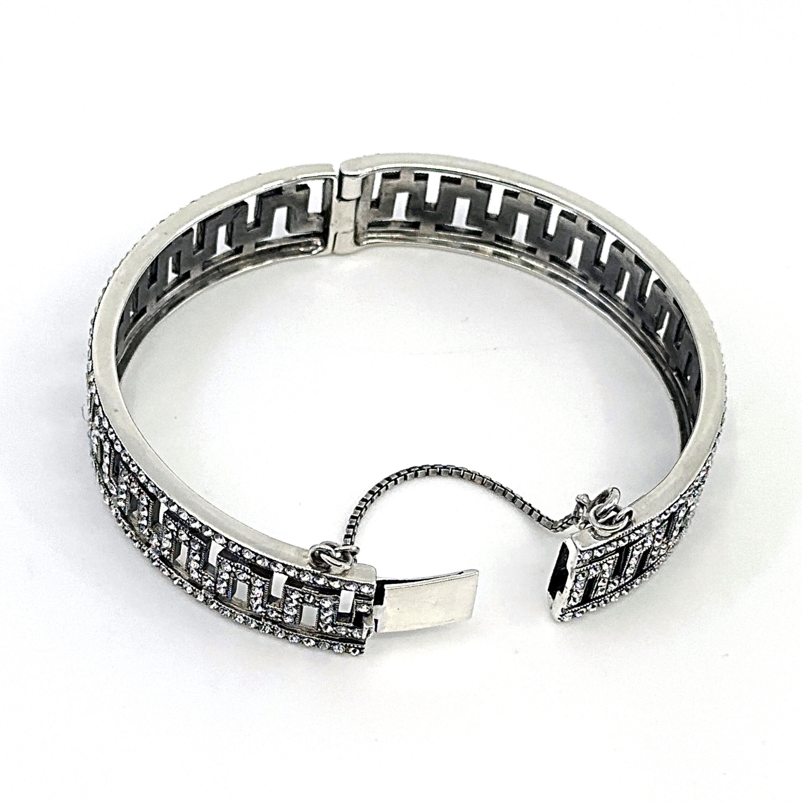 BT205 (5) Greek Key Design Cuff Bangle Art Deco Style Set With Czech Crystals Finished in 925 English Hallmarked Sterling Silver