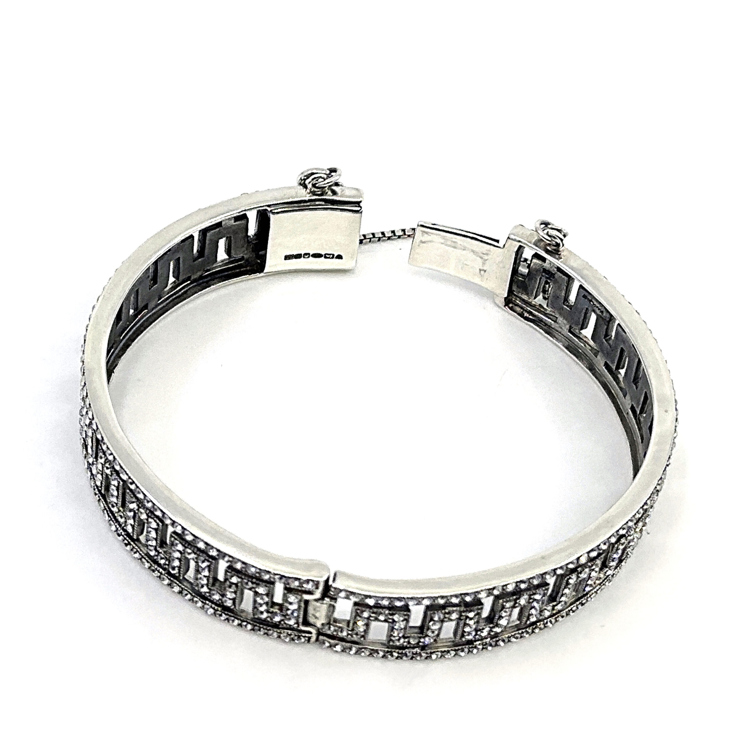 BT205 (3) Greek Key Design Cuff Bangle Art Deco Style Set With Czech Crystals Finished in 925 English Hallmarked Sterling Silver