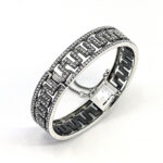 Greek Key Design Cuff Bangle Art Deco Style Set With Czech Crystals Finished in 925 English Hallmarked Sterling Silver 7 Greek Key Design Cuff Bangle Art Deco Style Set With Czech Crystals Finished in 925 English Hallmarked Sterling Silver