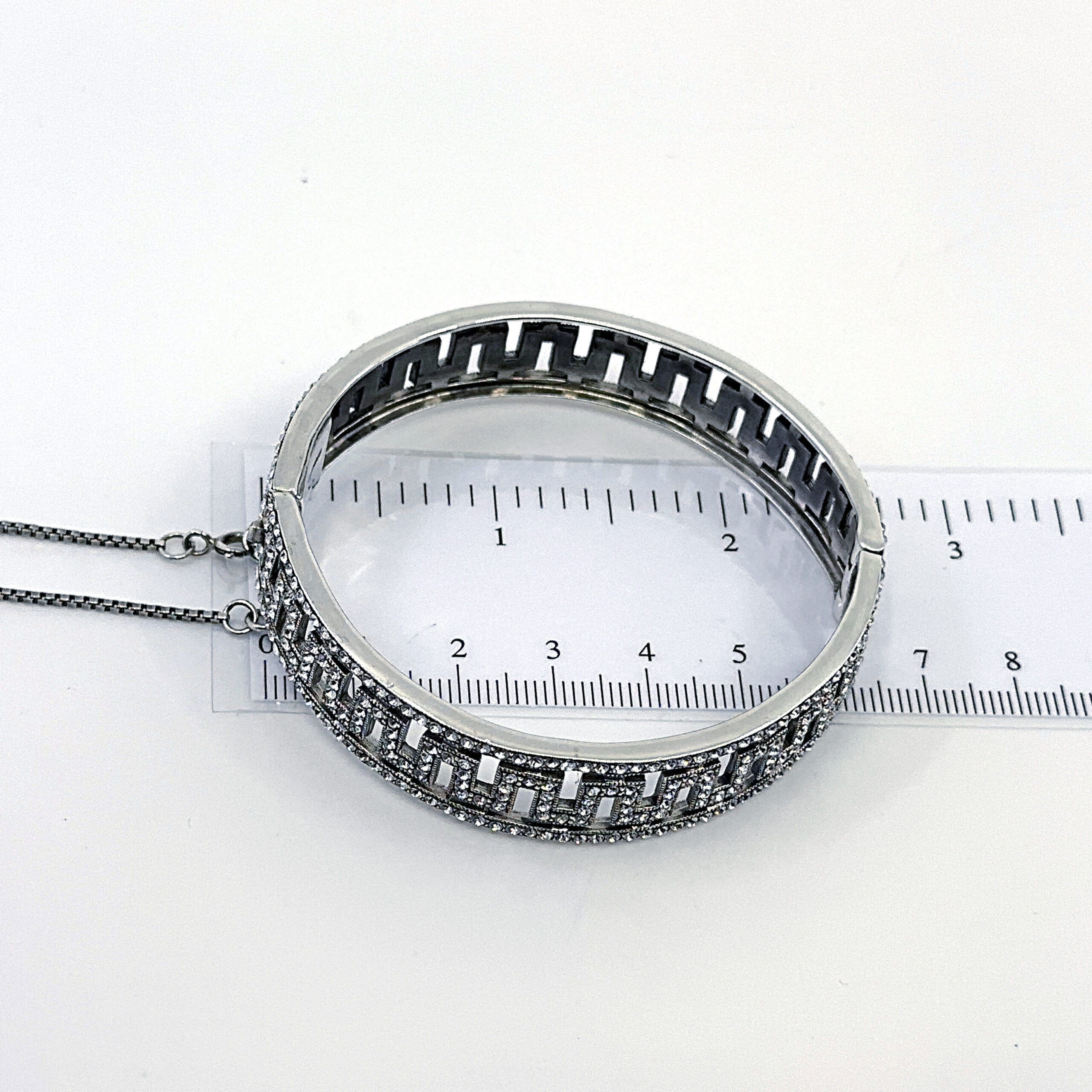 BT205 (4) Greek Key Design Cuff Bangle Art Deco Style Set With Czech Crystals Finished in 925 English Hallmarked Sterling Silver