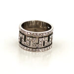 Greek Key Design Ring Set With Czech Crystals Finished In 925 English Hallmarked Sterling Silver