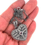 Heart Locket Set With Garnet And Marcasite, Finished In 925 English Hallmarked Sterling Silver 3 Heart Locket Set With Garnet And Marcasite, Finished In 925 English Hallmarked Sterling Silver