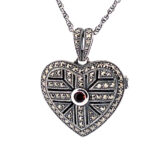 Heart Locket Set With Garnet And Marcasite, Finished In 925 English Hallmarked Sterling Silver 6 Heart Locket Set With Garnet And Marcasite, Finished In 925 English Hallmarked Sterling Silver