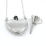 Heart Perfume Bottle Pendant With Funnel In Victorian Style On Trace Chain, Finished In 925 English Hallmarked Sterling Silver