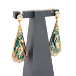 Heron Earrings Art Nouveau Style Gold Plated Metal Alloy Set With Enamel And Sparkling Czech Crystals