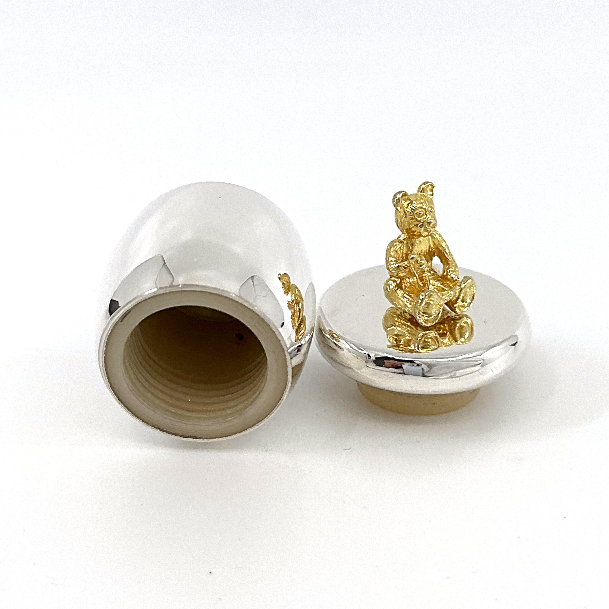 GT350 (7) Honey Pot Teddy Bear Tooth Fairy Box Finished In 925 English Hallmarked Sterling Silver