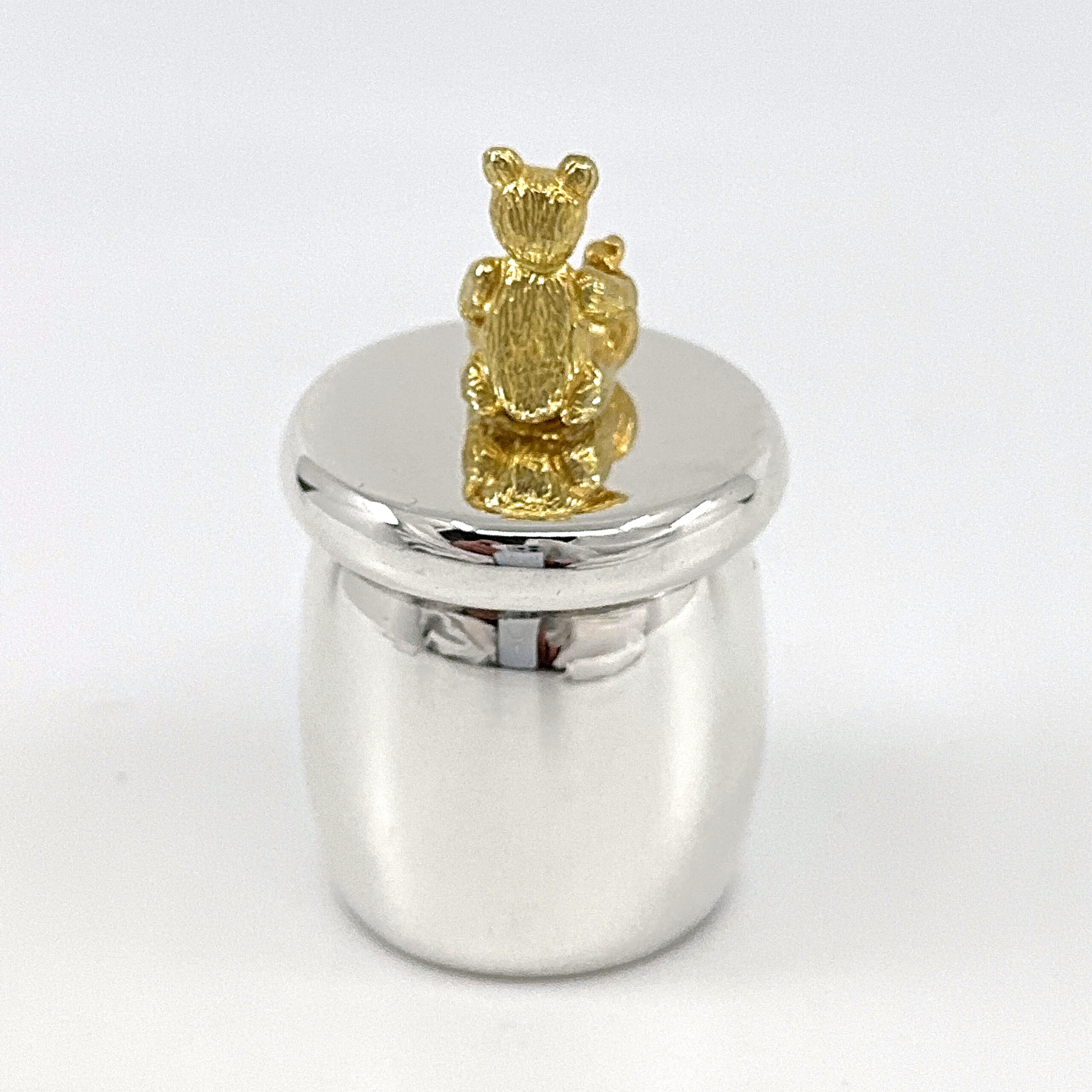 GT350 (1) Honey Pot Teddy Bear Tooth Fairy Box Finished In 925 English Hallmarked Sterling Silver