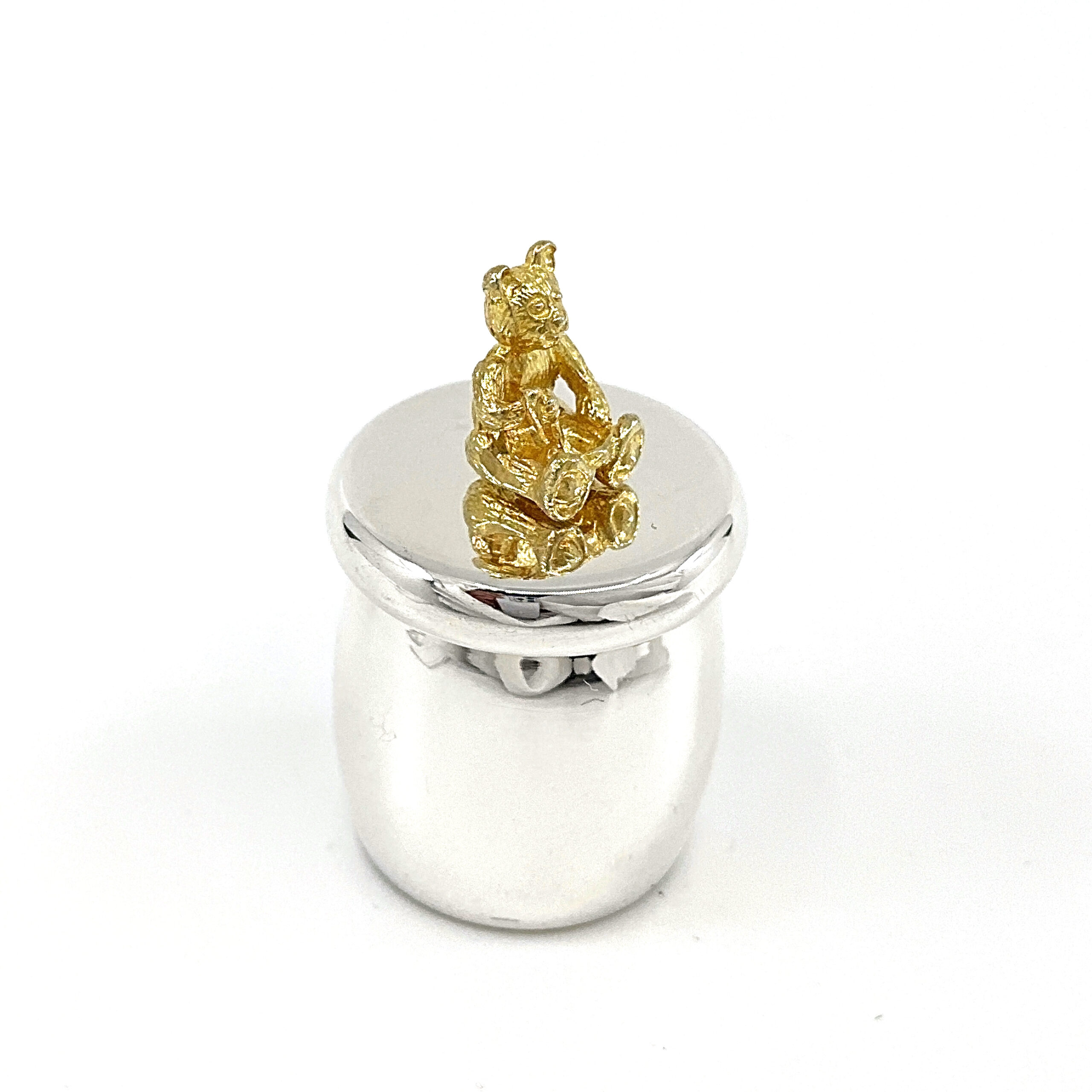 GT350 (2) Honey Pot Teddy Bear Tooth Fairy Box Finished In 925 English Hallmarked Sterling Silver