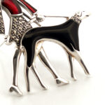 Lady And Dog Brooch Art Deco Style With Enamel And Marcasite, finished in 925 English Hallmarked Sterling Silver