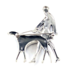 Lady And Dog Brooch Art Deco Style With Enamel And Marcasite, finished in 925 English Hallmarked Sterling Silver