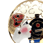 Lady And Train Pin Brooch With Enamel And Sparkling Czech Crystals | Gold Plated