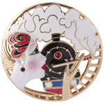 Lady And Train Pin Brooch With Enamel And Sparkling Czech Crystals | Gold Plated
